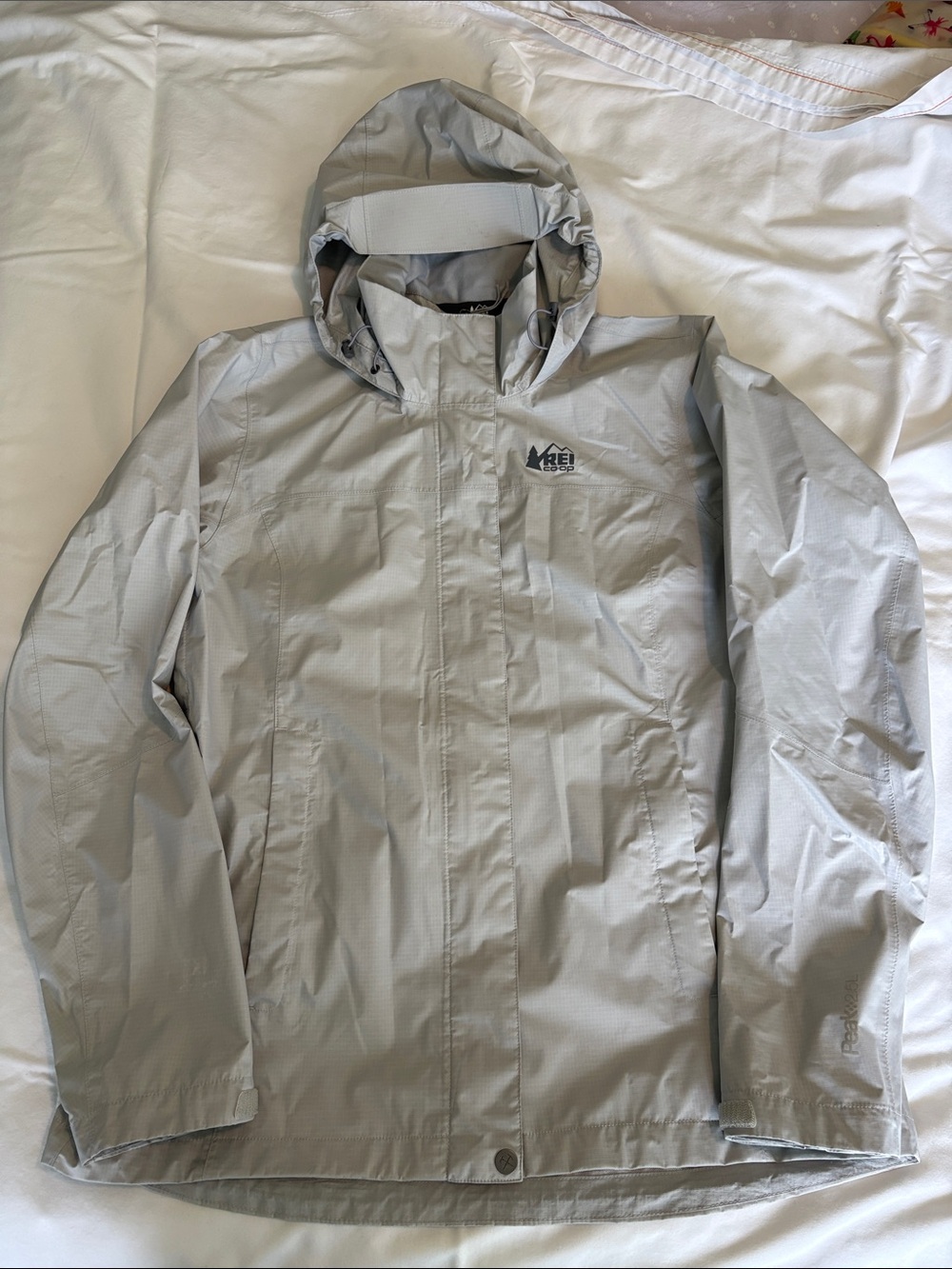 REI Light Gray Hooded Waterproof Shell Jacket